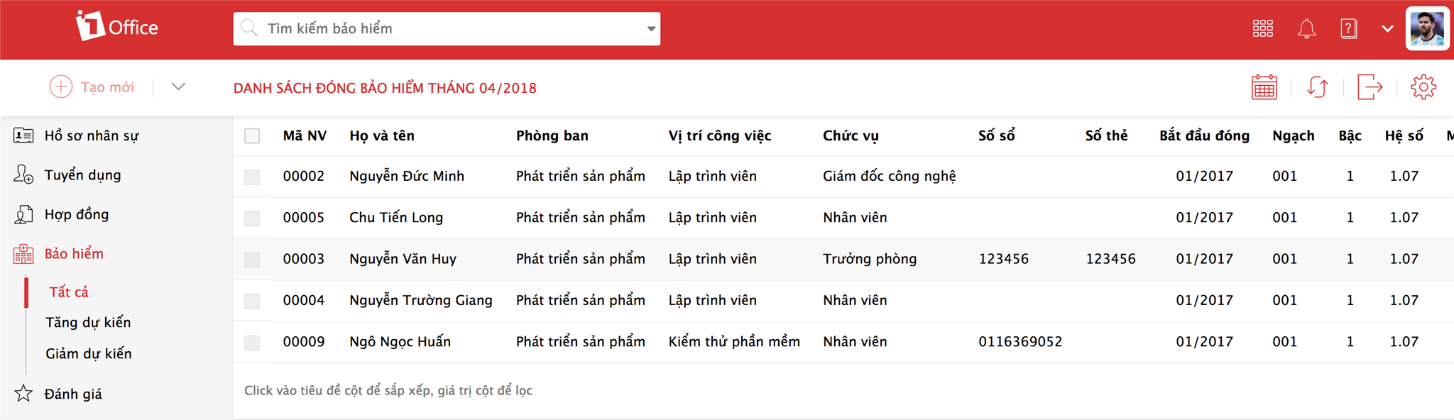 Danh sách bảo hiểm