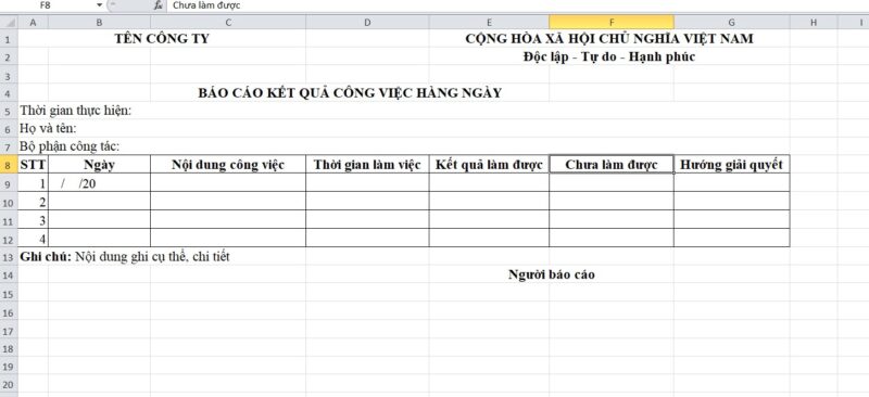 Mẫu kế hoạch công việc bằng Excel