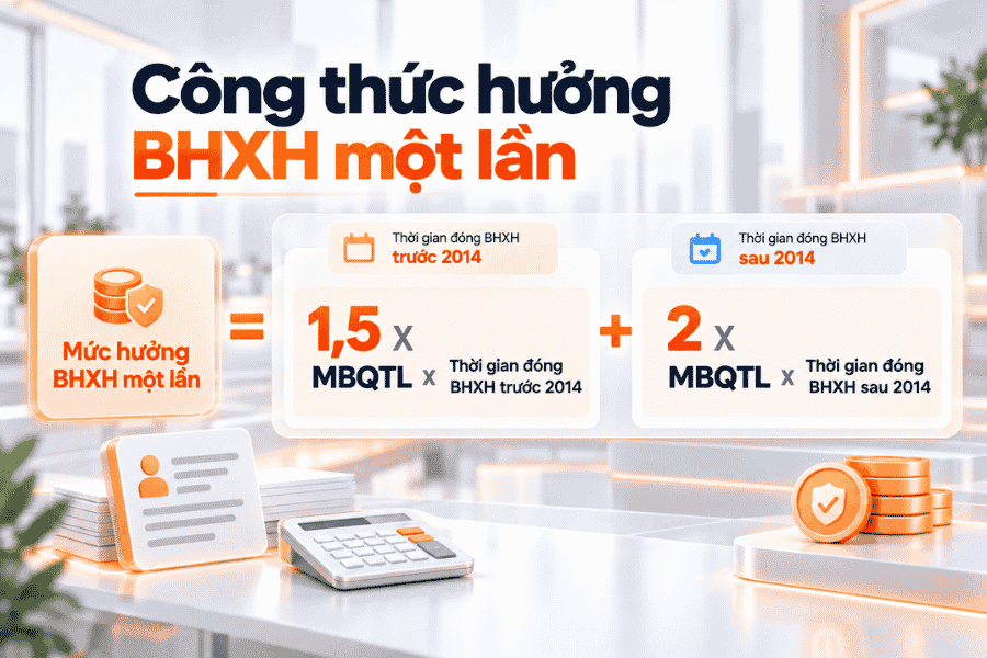 Công thức tính mức hưởng BHXH một lần theo thời gian đóng trước và sau năm 2014