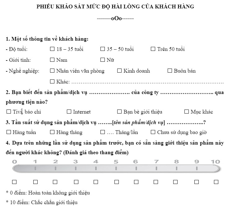 Mẫu tham khảo Đánh Giá cường độ ưng ý của khách hàng hàng