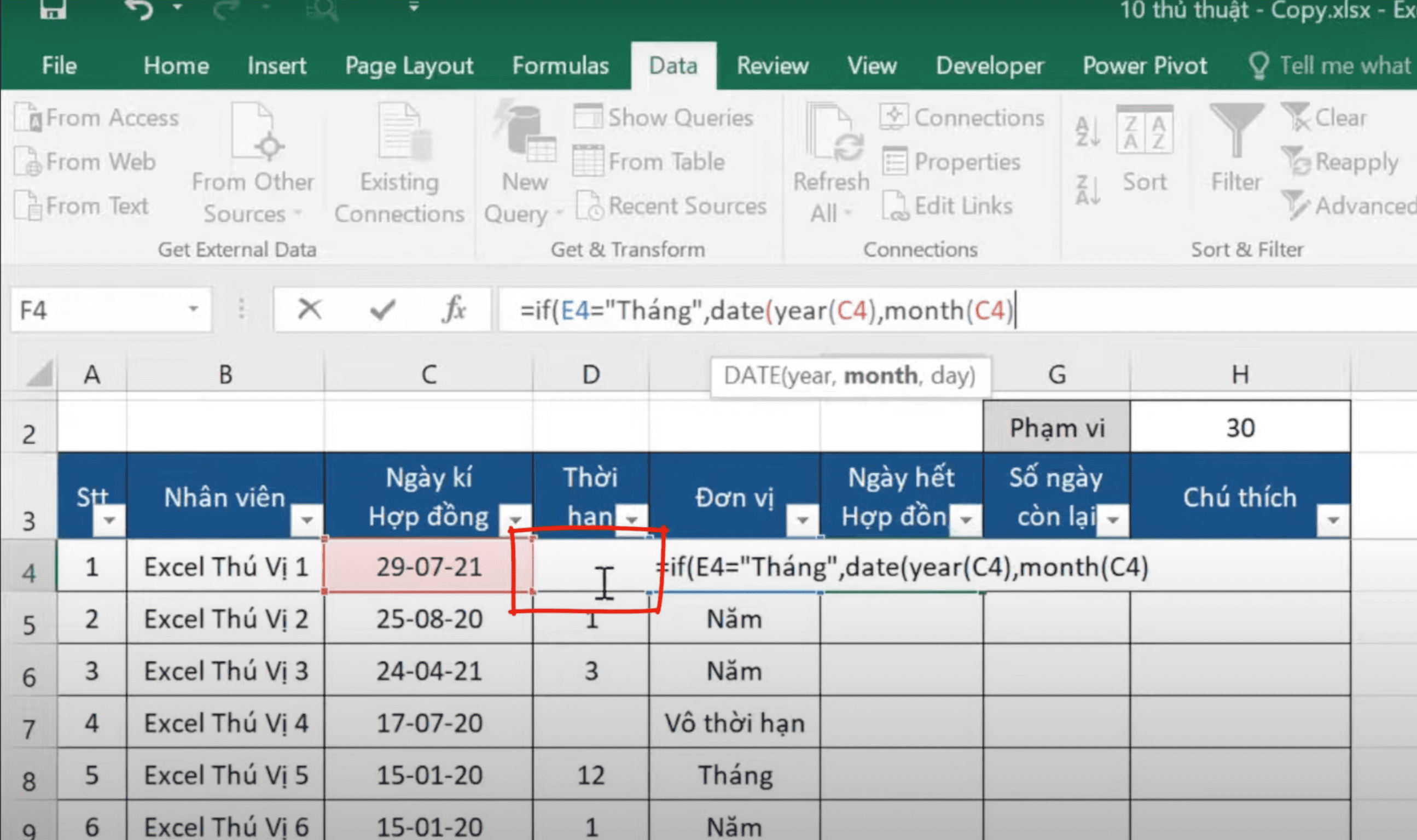 Cảnh báo quá hạn tự động (Excel)