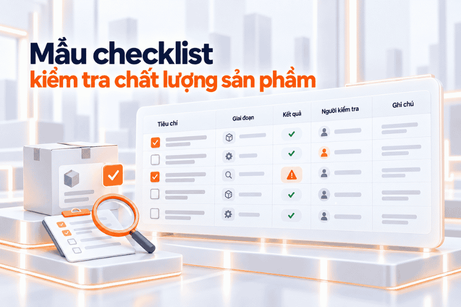 Mẫu checklist QC/QA theo tiêu chí kiểm tra, kết quả đạt hoặc không đạt và người thực hiện.