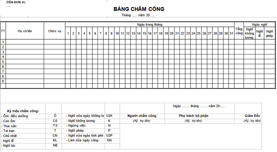 Mau-bang-cham-cong-hang-ngay-bang-WordMẫu bảng chấm công hàng ngày bằng Word
