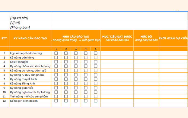 Mẫu theo dõi đào tạo & phát triển