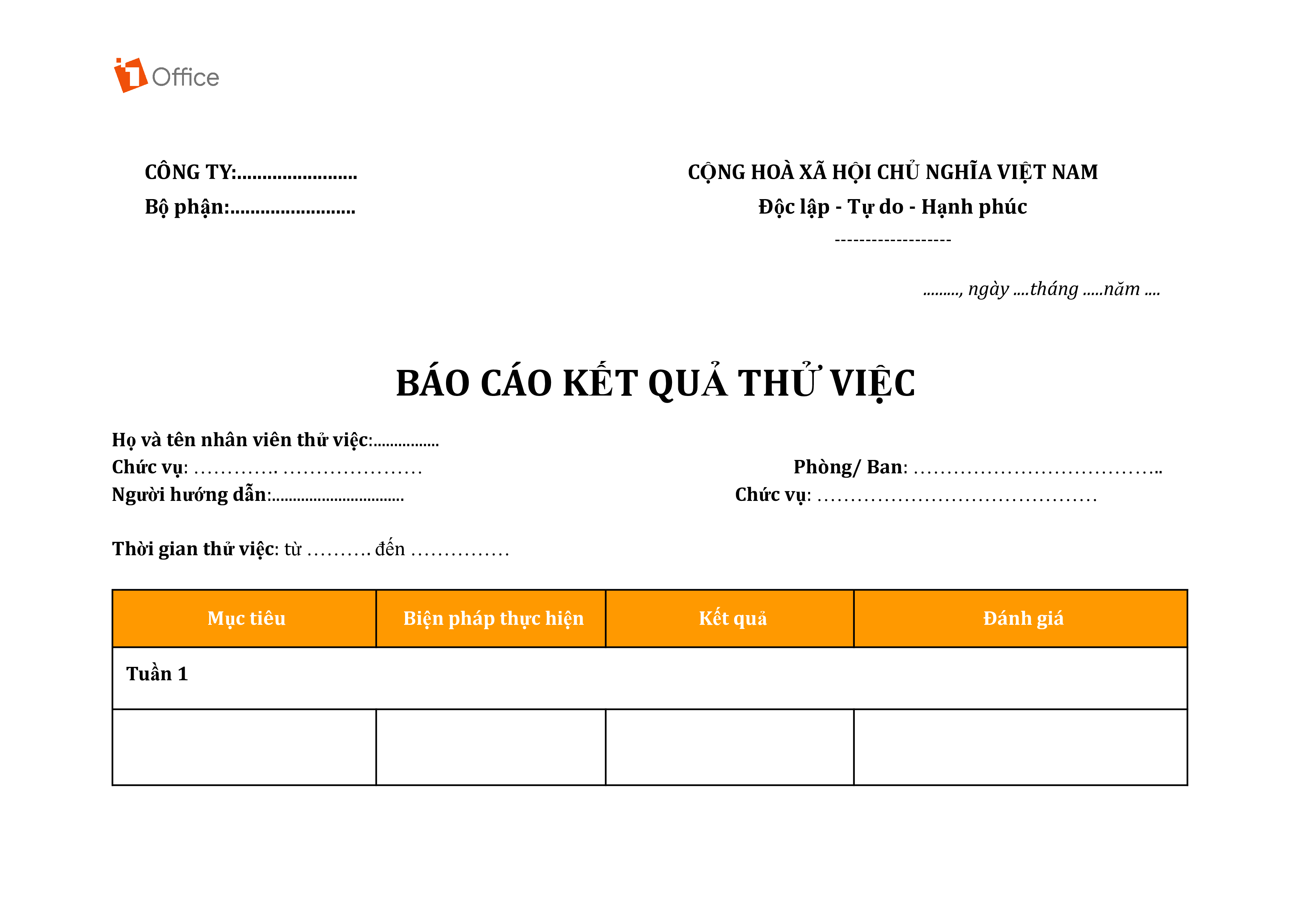 Mẫu báo cáo thử việc