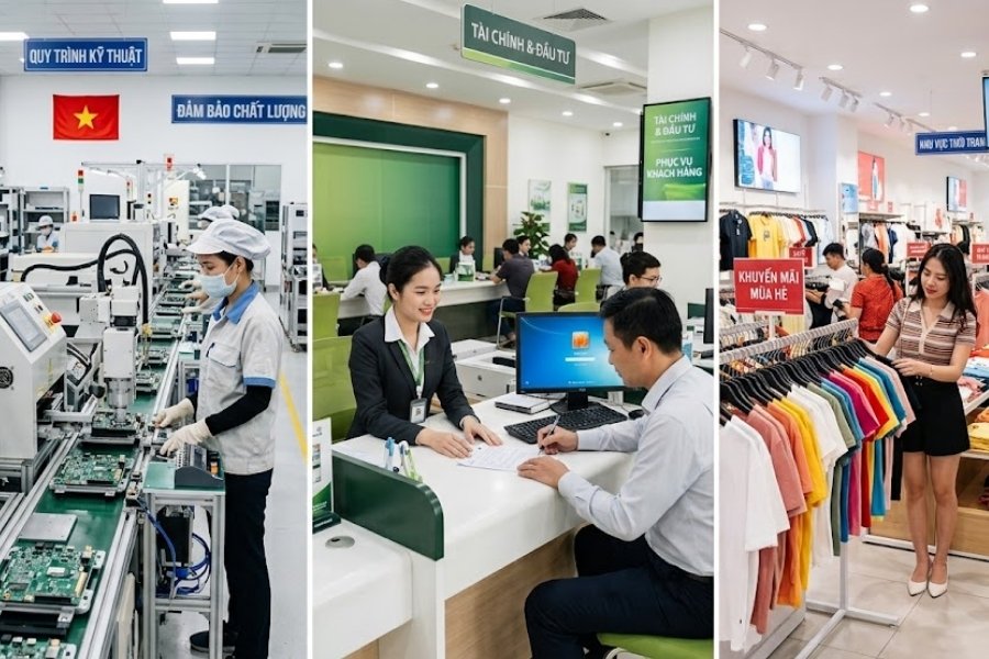 Hình ảnh ghép thể hiện 3 lĩnh vực tiêu biểu cần ứng dụng cách tính hòa vốn đầu tư
