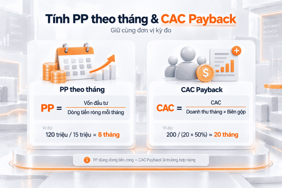 Công thức tính PP theo tháng & CAC Payback
