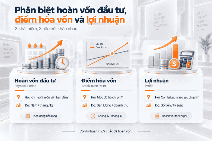 Phân biệt hoàn vốn đầu tư, điểm hòa vốn và lợi nhuận