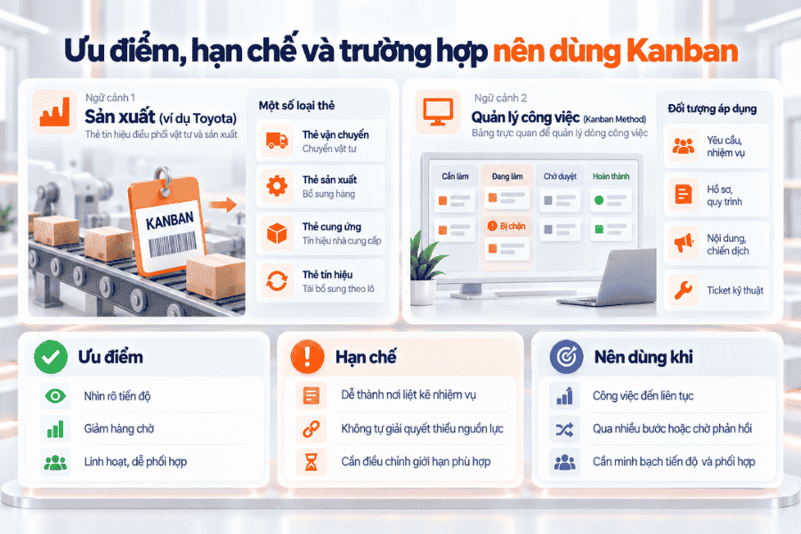 Ưu điểm, hạn chế và trường hợp nên dùng Kanban
