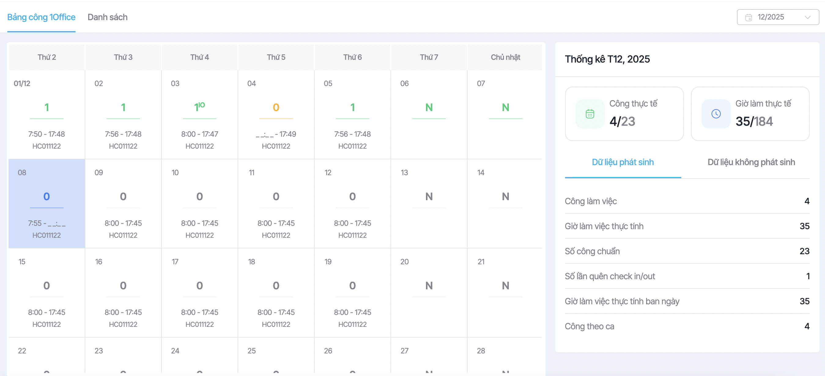 Phần mềm chấm công của 1Office