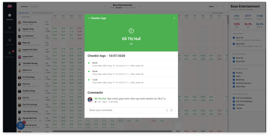 Phần mềm chấm công linh hoạt Base Checkin