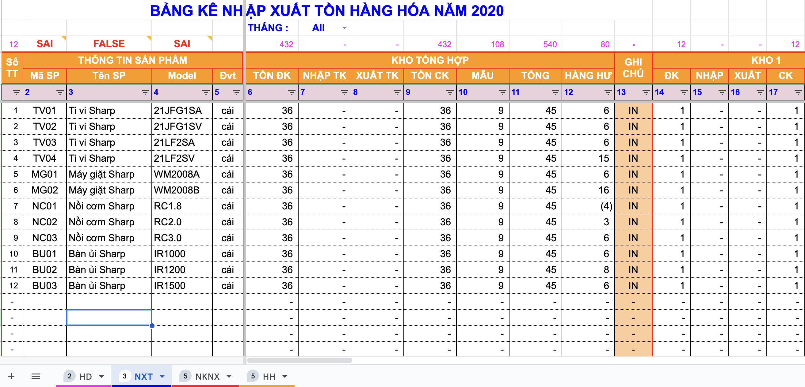 File Excel quản lý kho tích hợp mã vạch 