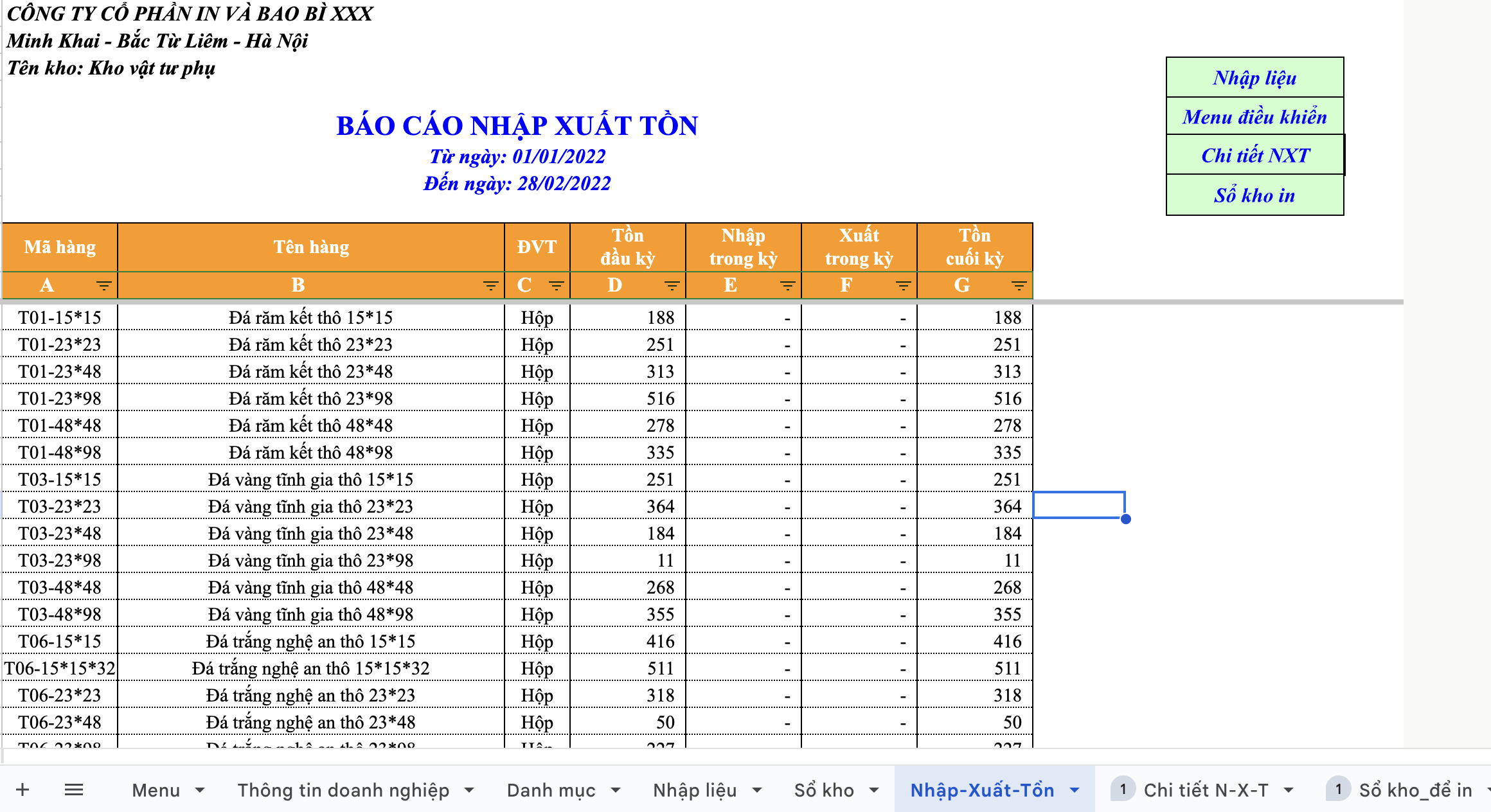 File Excel quản lý nhập xuất vật tư