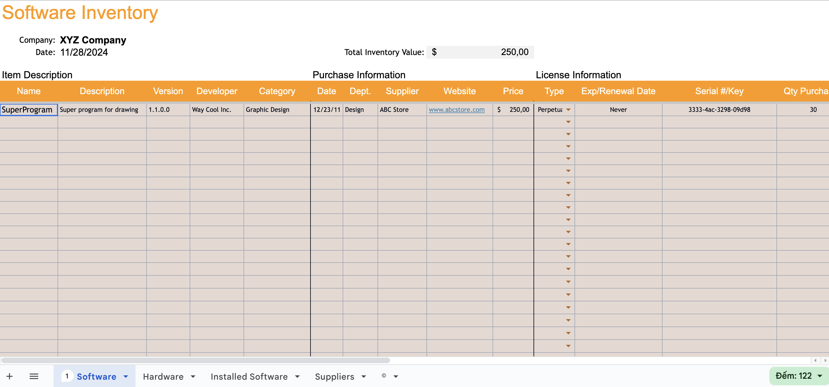 File Excel quản lý xuất nhập tồn phần cứng/phần mềm 