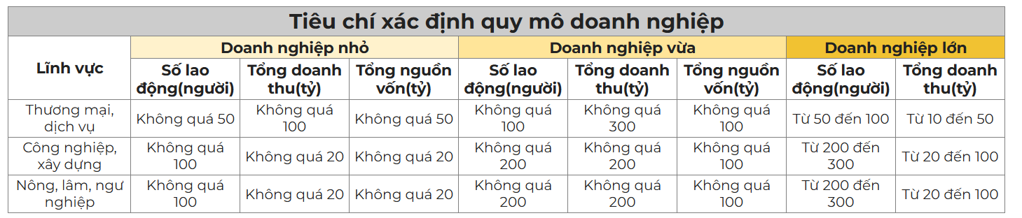 Các tiêu chí phân loại quy mô doanh nghiệp