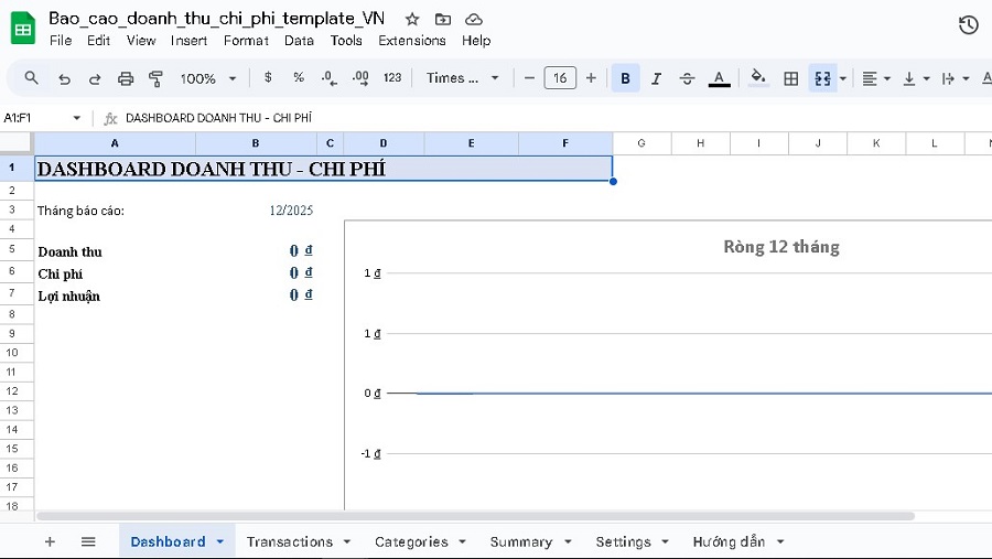 Mẫu báo cáo doanh thu chi phí Excel