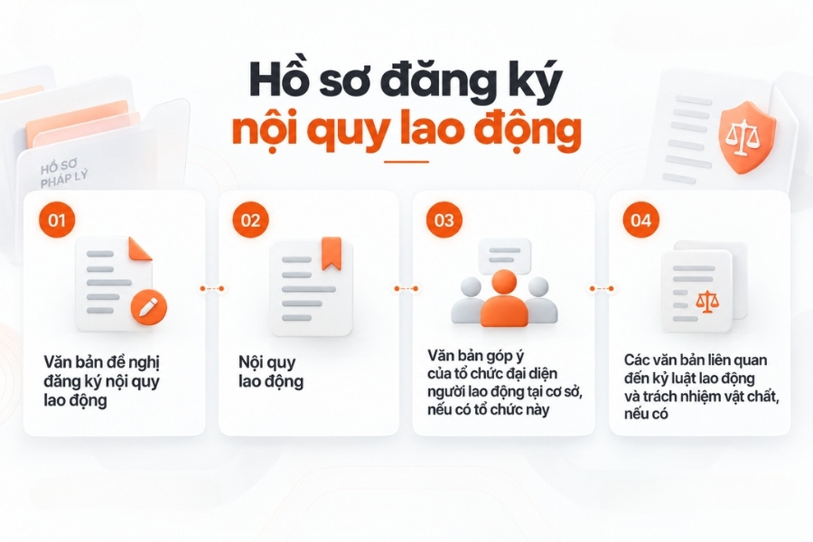 Infographic sơ đồ 4 thành phần trong hồ sơ đăng ký nội quy lao động từ 1Office.