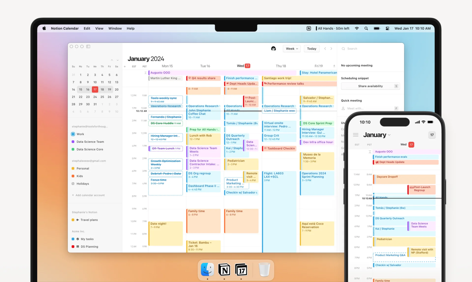 Giao diện Notion hiển thị tính năng quản lý thời gian và lịch trình qua lịch Calendar