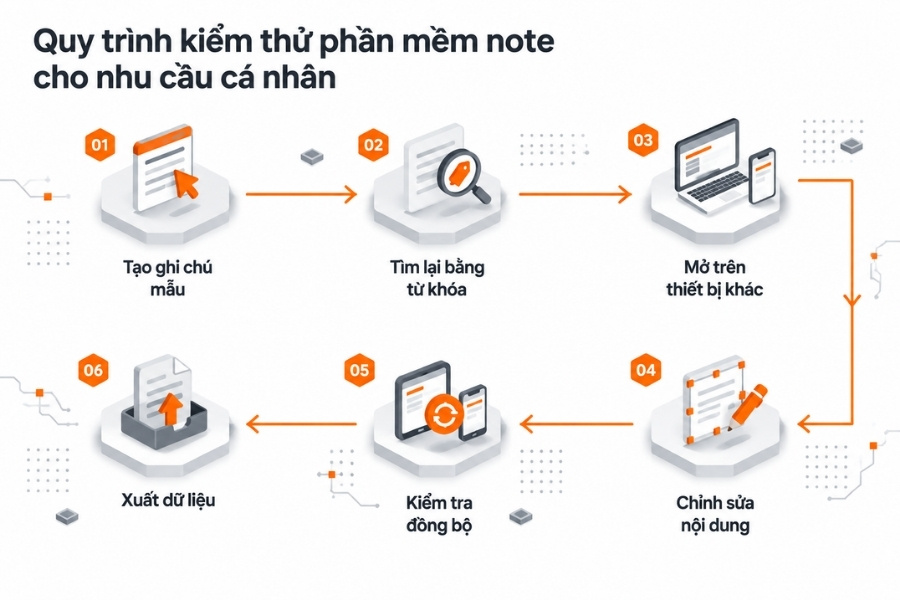 Infographic Quy trình kiểm thử phần mềm note cho nhu cầu cá nhân từ 1Office.