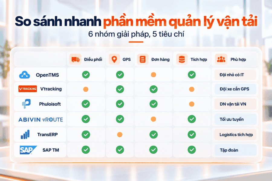 So sánh nhanh phần mềm quản lý vận tải