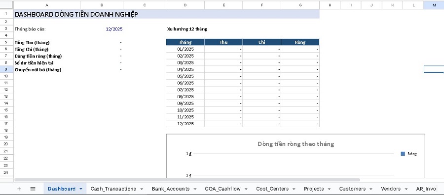 Mẫu File Excel quản lý dòng tiền doanh nghiệp