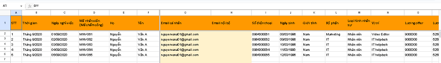 Mẫu quản lý nhân sự nghỉ việc