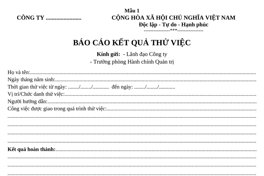 Mẫu đánh giá nhân viên thử việc