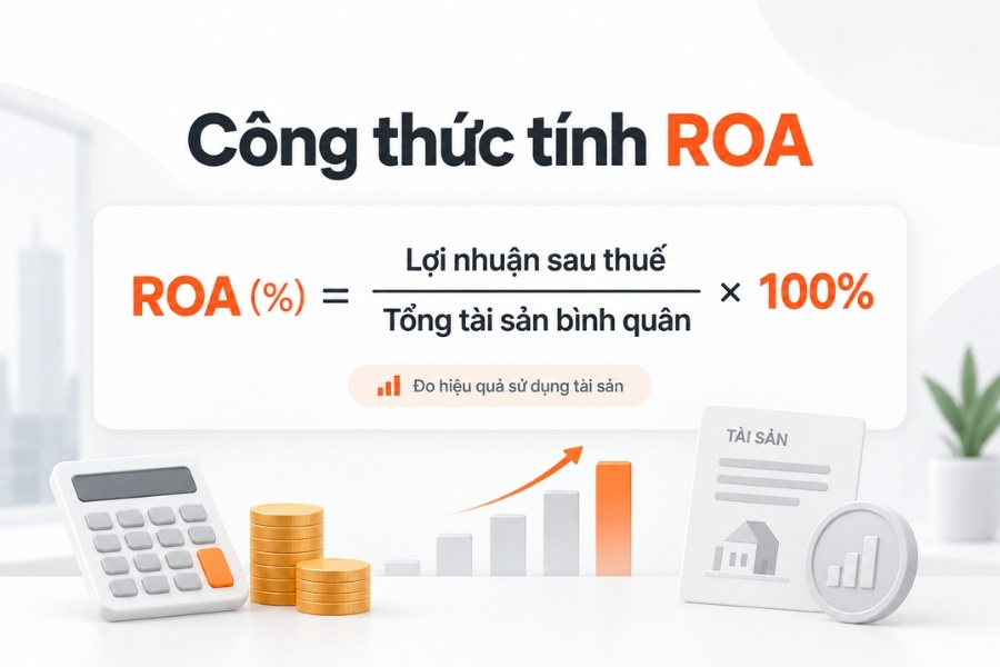 Infographic công thức tính chỉ số ROA đo lường hiệu quả sử dụng tài sản doanh nghiệp