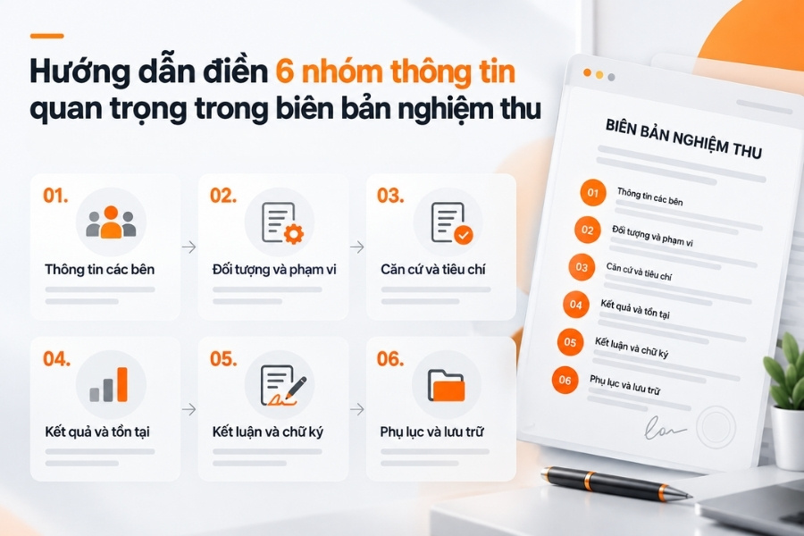 Các nội dung cần hoàn thiện khi lập biên bản nghiệm thu.