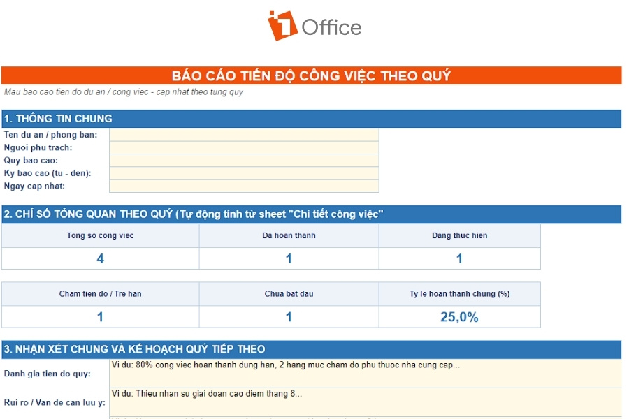 Mẫu báo cáo tiến độ công việc theo quý