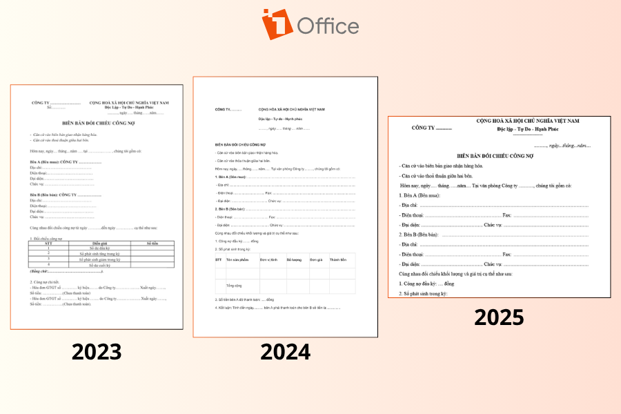 Mẫu đối chiếu qua các năm