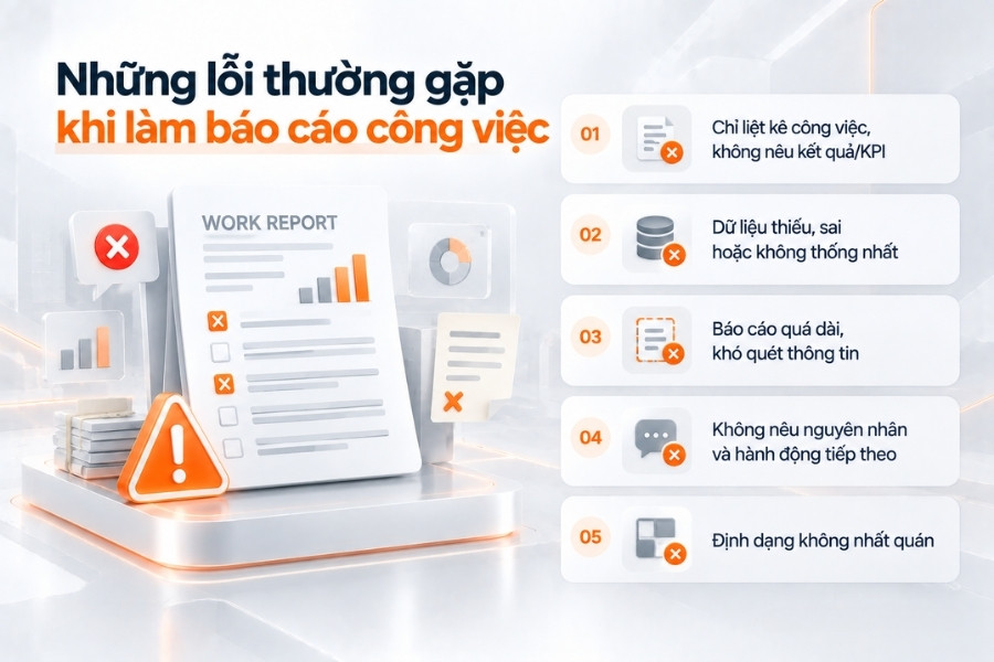 Infographic tổng hợp 5 sai lầm phổ biến khi lập báo cáo công việc và giải pháp khắc phục