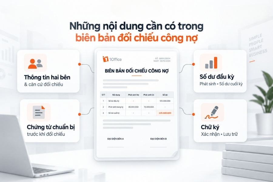 Infographic tổng hợp 4 nhóm nội dung bắt buộc phải có trong biên bản đối chiếu công nợ chuẩn tài chính
