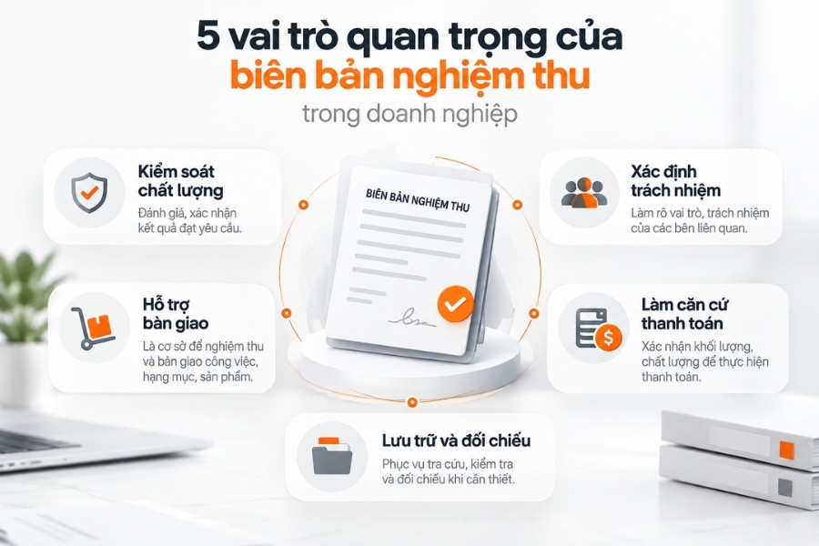 Vai trò của biên bản nghiệm thu trong quản lý và kiểm soát chất lượng.