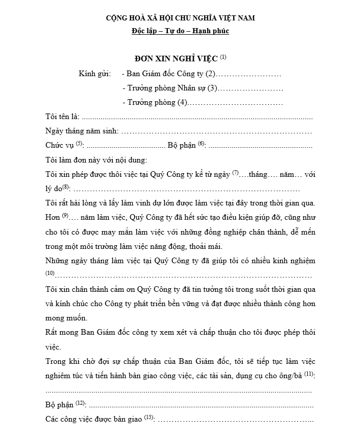 Mẫu đơn xin nghỉ việc file doc năm 2026