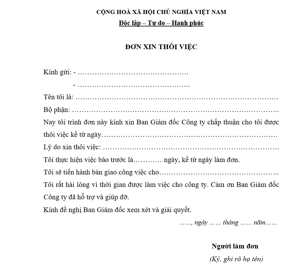 Mẫu đơn xin thôi việc file word
