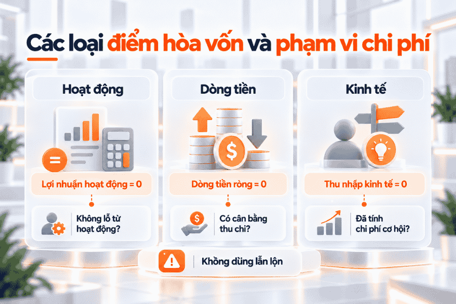 Cần phân biệt hòa vốn hoạt động, trạng thái dòng tiền và thu nhập kinh tế theo đúng mục tiêu phân tích.