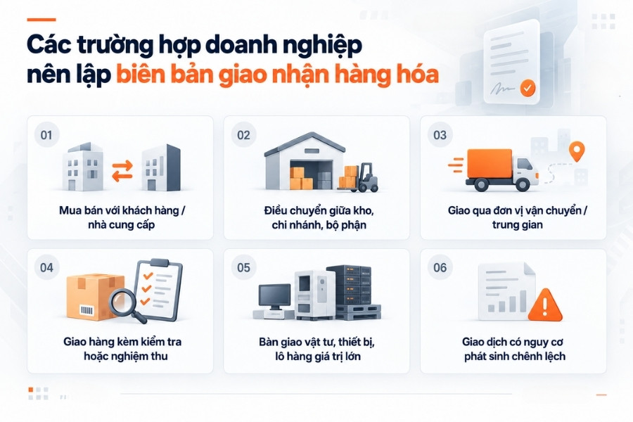 Infographic tổng hợp 6 trường hợp quan trọng doanh nghiệp nên lập biên bản giao nhận hàng hóa