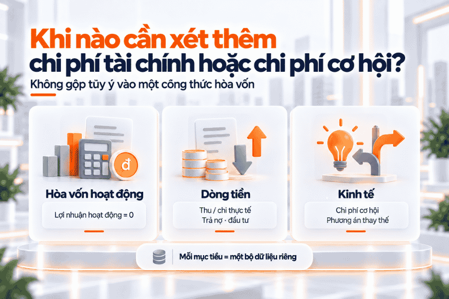 Chi phí tài chính và chi phí cơ hội nên được phân tích riêng theo mục tiêu thay vì cộng tùy ý vào chi phí cố định.