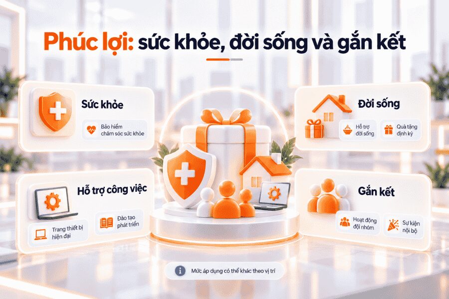 Bốn nhóm phúc lợi liên quan đến pháp luật, sức khỏe, công việc và đời sống.