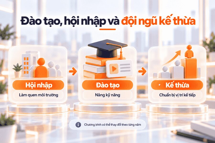 Ba giai đoạn từ hội nhập, phát triển chuyên môn đến chuẩn bị đội ngũ kế thừa.