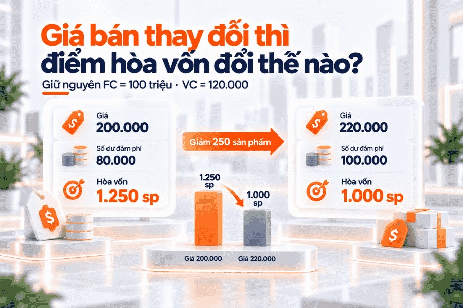Khi các yếu tố khác giữ nguyên, tăng giá bán có thể làm giảm sản lượng hòa vốn nhờ số dư đảm phí cao hơn.
