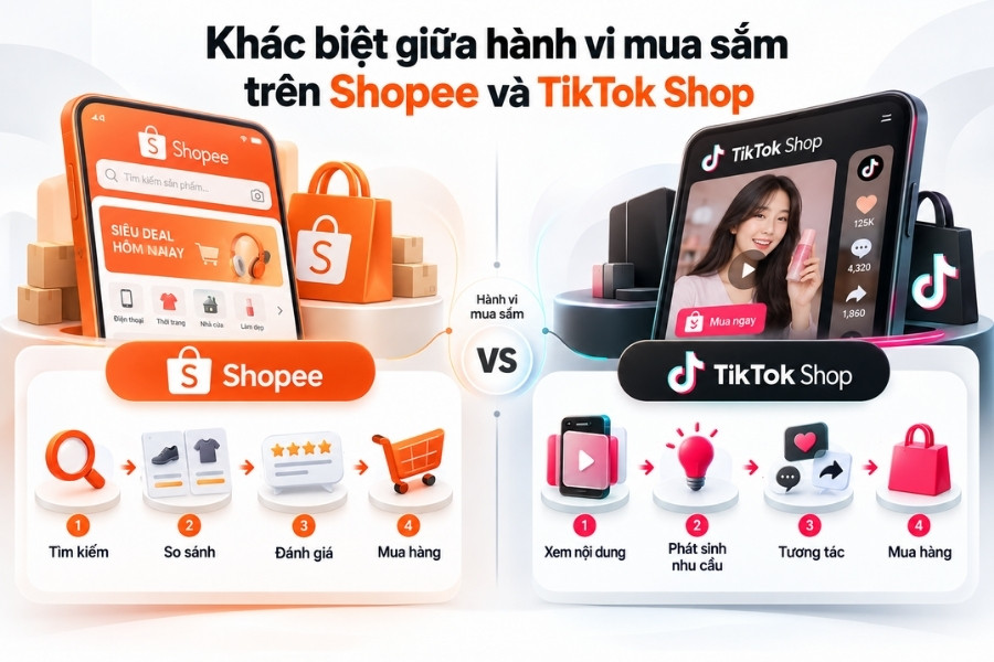 Infographic Khác biệt giữa hành vi mua sắm trên Shopee và TikTok Shop từ 1Office.