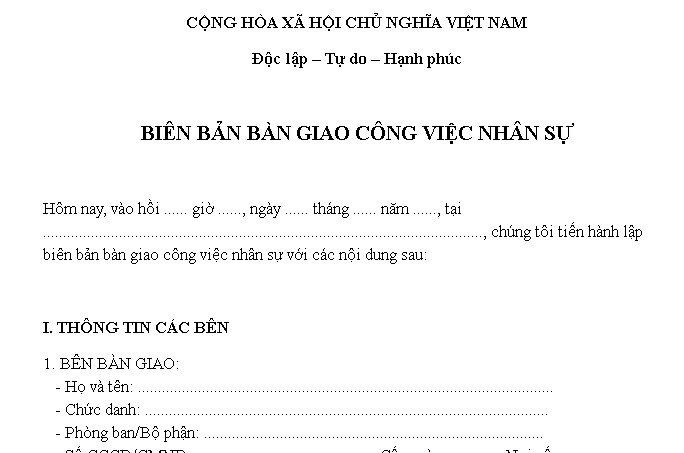 Mẫu biên bản bàn giao công việc nhân sự file word