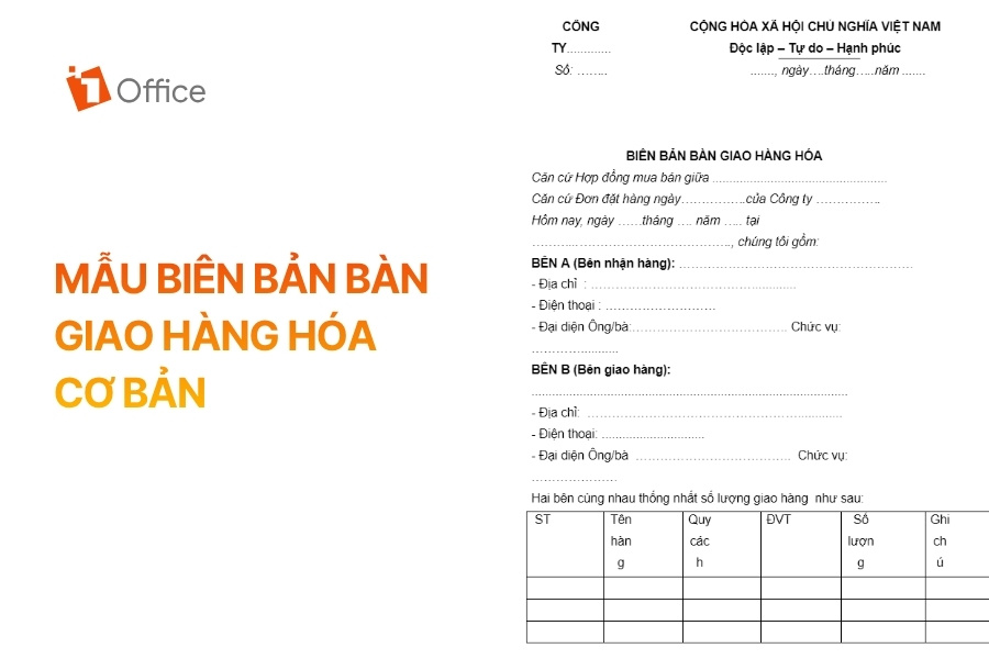 Mẫu biên bản bàn giao hàng hóa cơ bản
