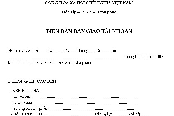 Mẫu biên bản bàn giao tài khoản file word