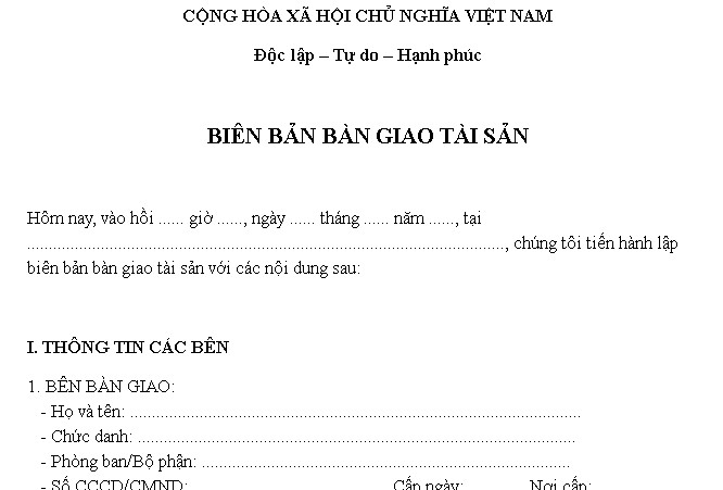 Mẫu biên bản bàn giao tài sản file word