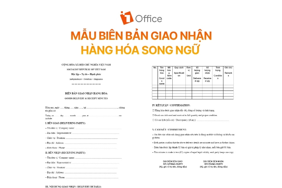 Mẫu biên bản giao nhận hàng hóa song ngữ