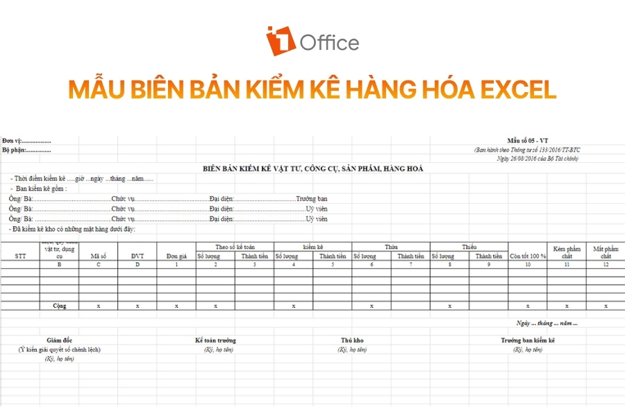 Mẫu biên bản kiểm kê hàng hóa Excel