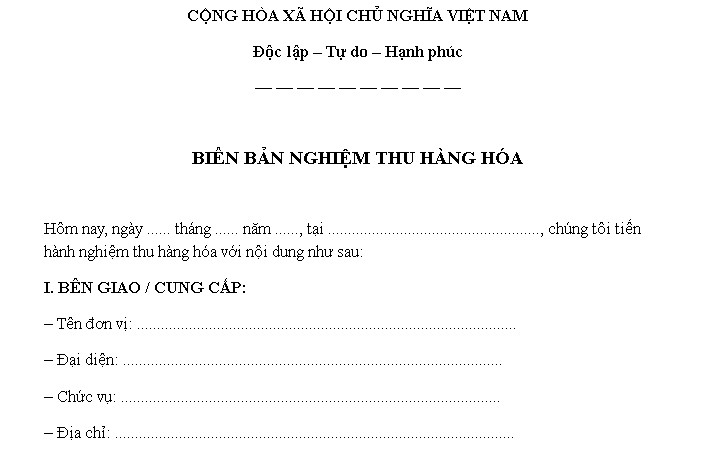 Mẫu biên bản nghiệm thu hàng hóa file word